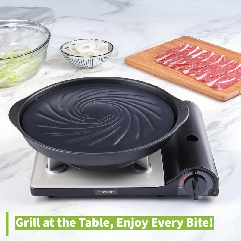 TECHEF - TRUE GRILL PAN - Stovetop Nonstick Indoor/Outdoor Smokeless BBQ Grill Set, including a Grill Plate and Alumium Drip Tray (Dome) - Image 2